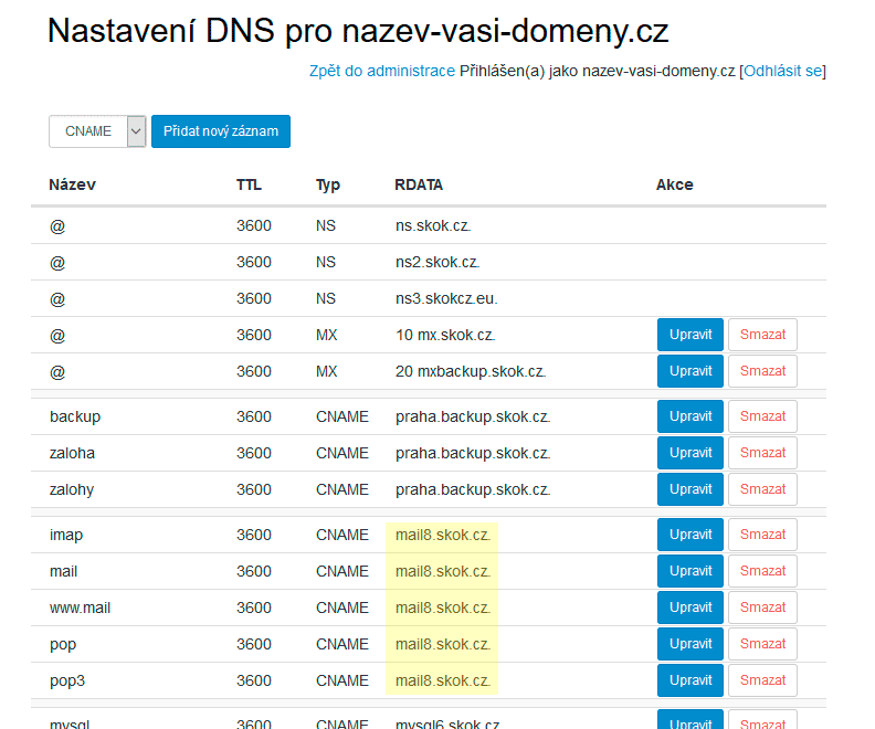 Zjištění mailserveru v DNS