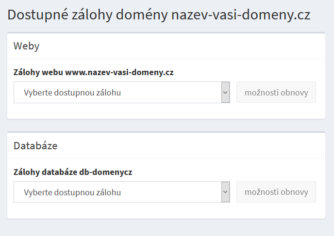 Dostupné zálohy domény