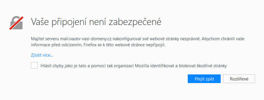 Vaše připojení není zabezpečené