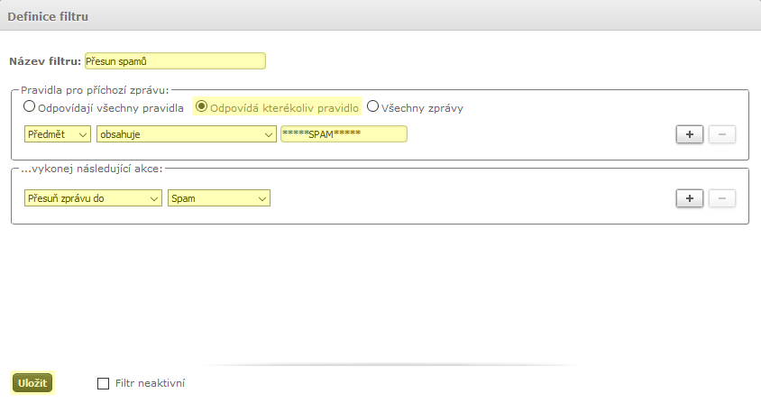 RoundCube - definice filtru