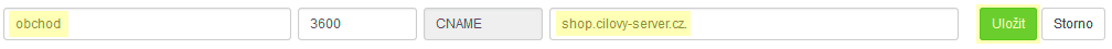 Vytvoření CNAME záznamu