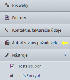 Položka Autorizovaný požadavek