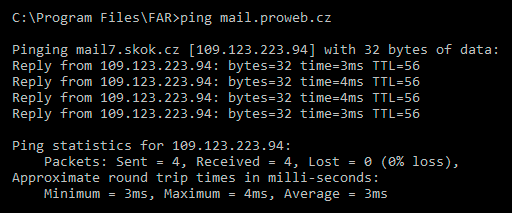Příkaz ping - server odpovídá