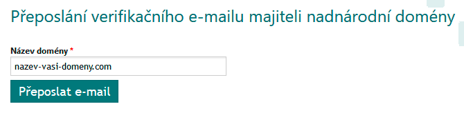 Přeposlání verifikačního e-mailu majiteli nadnárodní domény