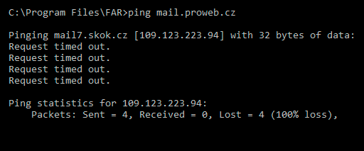 Příkaz ping - server neodpovídá