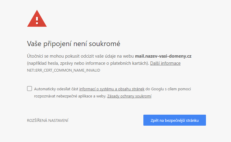 Vaše připojení není soukromé