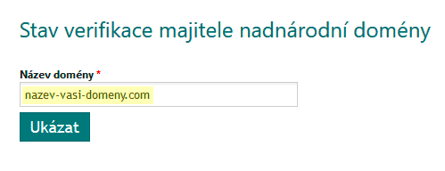 Stav verifikace majitele nadnárodní domény